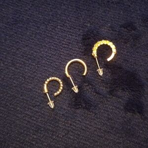 Set of 3 unique design, 14kt gold plated hoop earings...25015, 25016, 25017